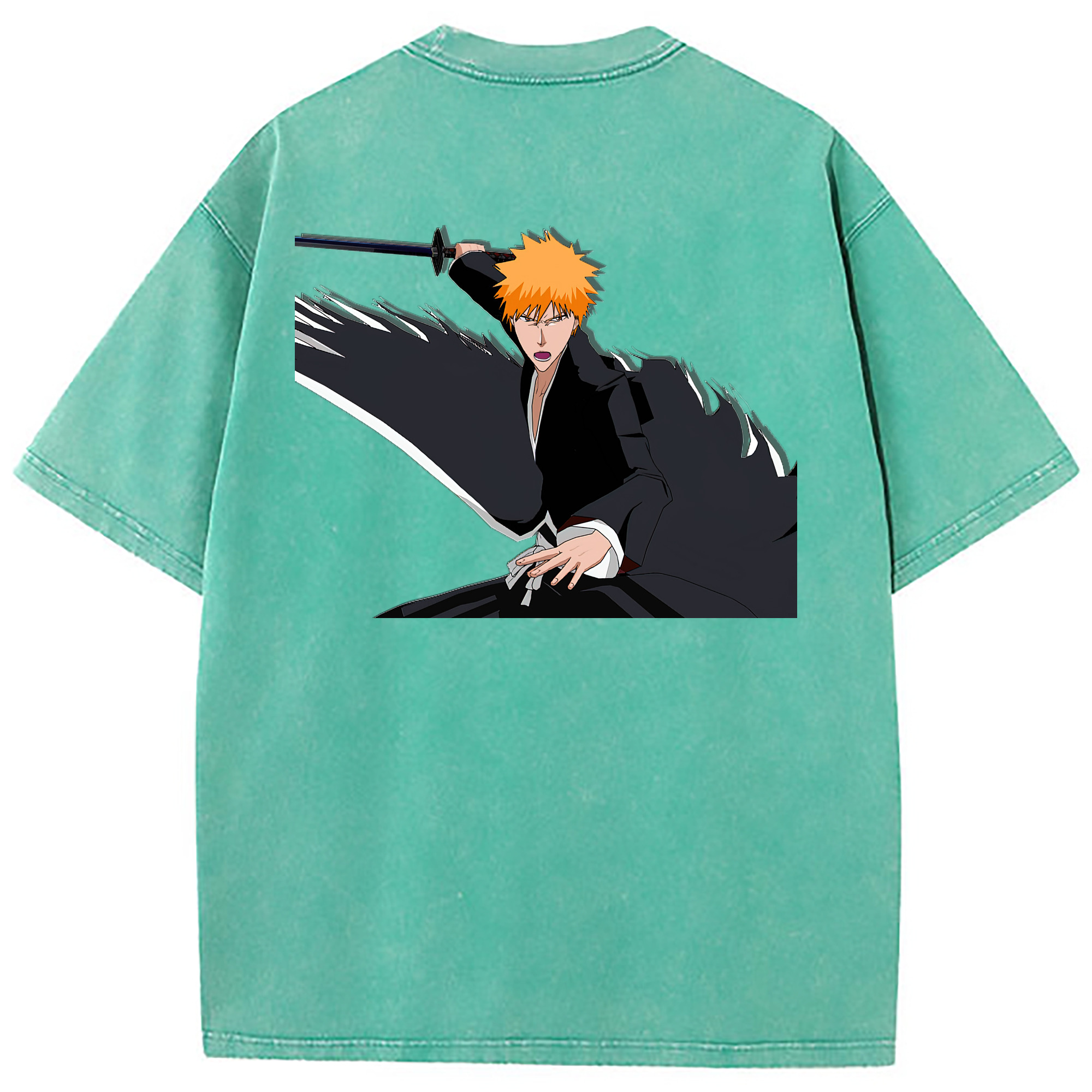 （画像用） ブリーチ 黒崎一護（くろさき いちご）BLEACH Kurosaki Ichigo 綿100% ヴィンテージ風 半袖Tシャツ（背面プリント）
